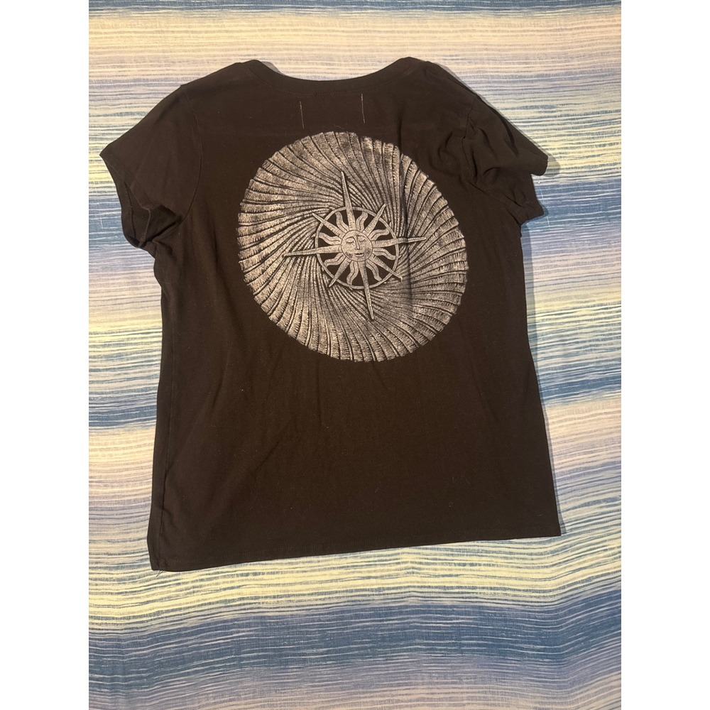 Upcycled Black Scoop Neck Sun Block Print Tee Womens 3X Oversized Sun Collection